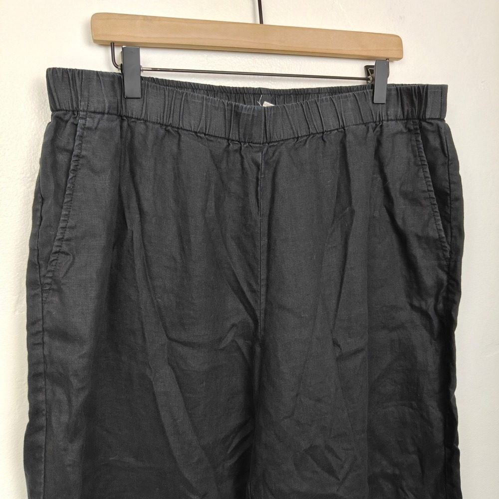 Eileen Fisher Women Pants Large Black Organic Linen Elastic Waist Wide Leg - Picture 3 of 8
